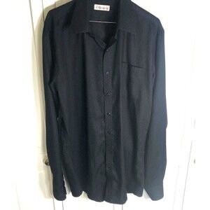 Chang's Co. Black Chevron Texture Button-Up Shirt Men's Long Sleeve Dress Casual